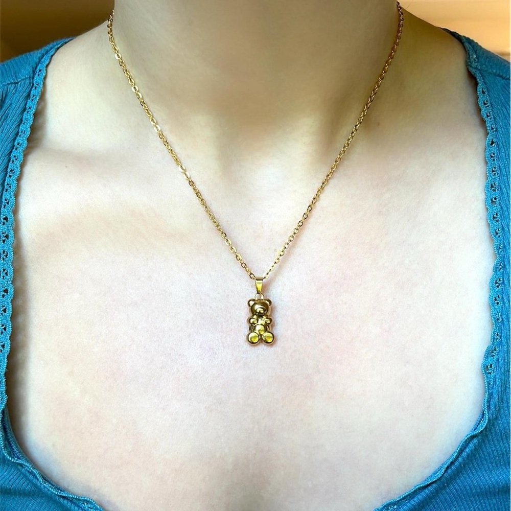 Gold Teddy Bear Pendant Necklace